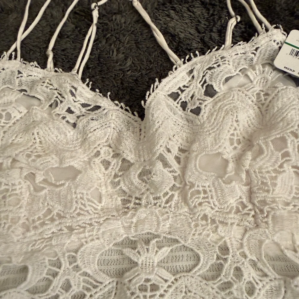 NWT Free People Intimately Deep V Lace Bralette White Large Strappy Cage Back - Picture 3 of 6
